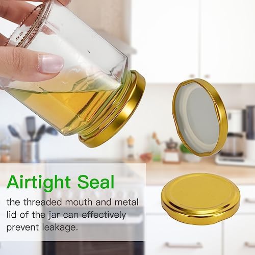 BIGIVACA 30 Pack 6 Oz Hexagon Glass Jars with Gold Lids