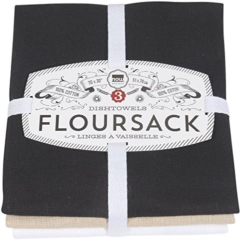 Now Designs Floursack Kitchen Towels Set of Three BlackOysterWhite