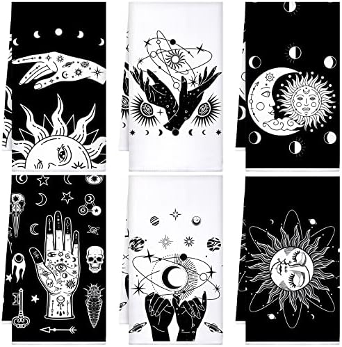 6-Piece Skull Kitchen Towels Halloween Accessories Turquoise Navy and BlueGold