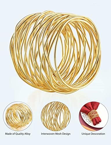 Twisted Wire Mesh Napkin Rings Holders Gold 12pcs Set