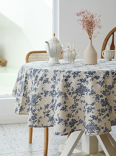 Pastoral 60-Inch Round Tablecloth Floral Linen Tablecloth Washable Dust-Proof