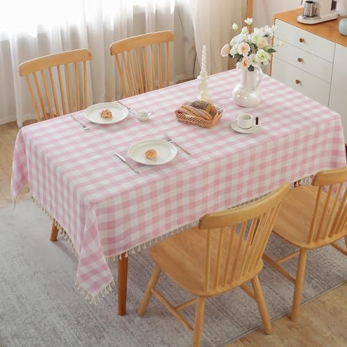 100 Cotton Checkered Tablecloth with Tassels