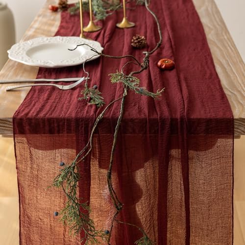 Rustic Boho Table Runner Red Cheesecloth