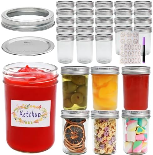 Mason Jars 8 oz Set of 30 Regular Mouth Airtight Lids BPA Free