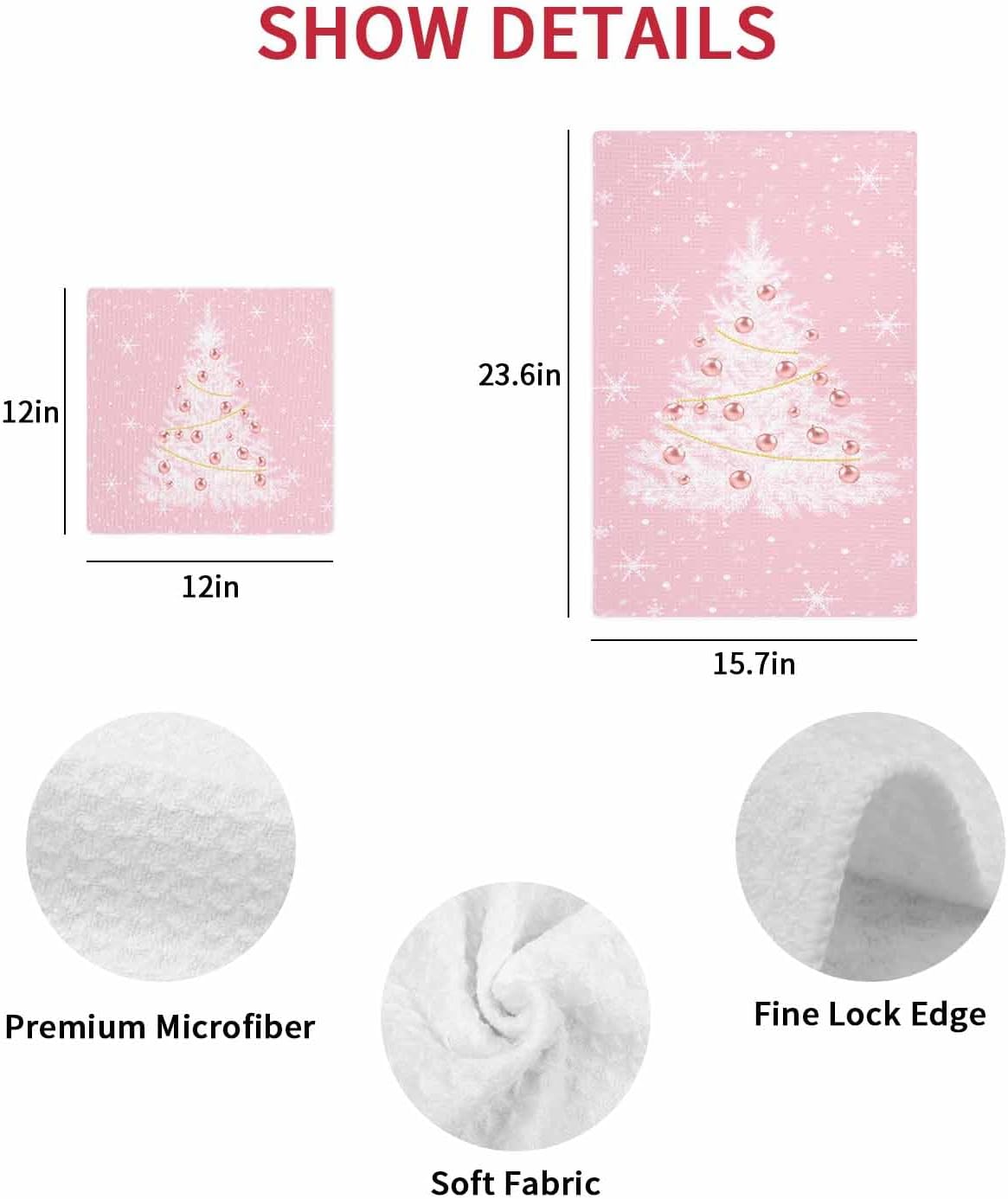 Set of Kitchen Waffle Weave Towels for Christmas with Tree Print