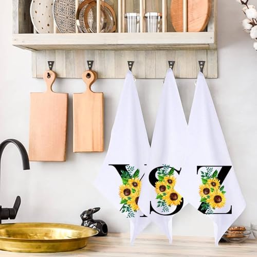 Monogrammed Sunflower Hand Towels Personalized Initial Kitchen Gifts for Women
