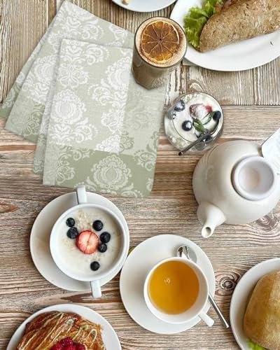 Sage Green Damask Hand Towels Set 4 Piece