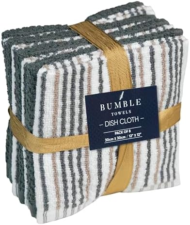 Bumble Premium Dish Cloths 12x12 Soft Absorbent Natural Cotton Reusable 8-Pack
