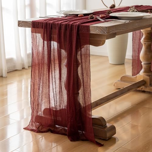 Rustic Boho Table Runner Red Cheesecloth