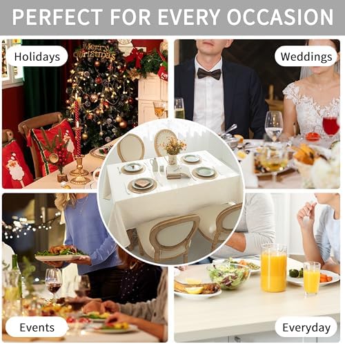 Natural Linen Textured Tablecloth Water Resistant