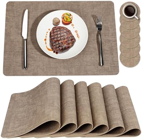 NCUE Faux Leather Placemats Set of 6 Waterproof Heat Resistant
