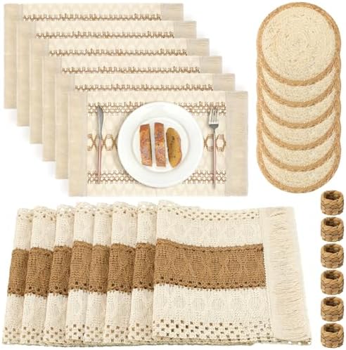 Xuhal Boho Table Runner Set - farmhouse style with tassels