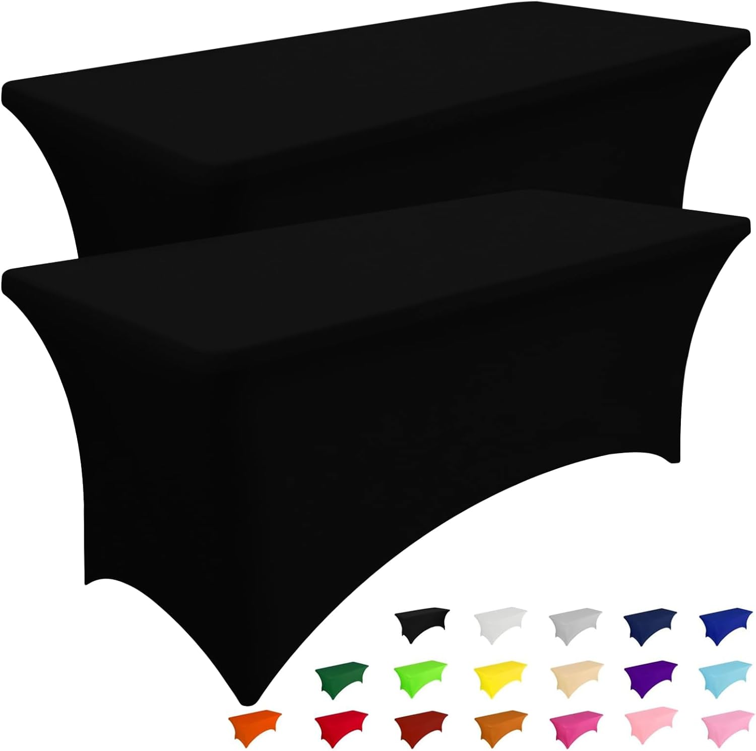 Smiry 2-Pack Elastic Tablecloth for Rectangular Tables Black 6FT