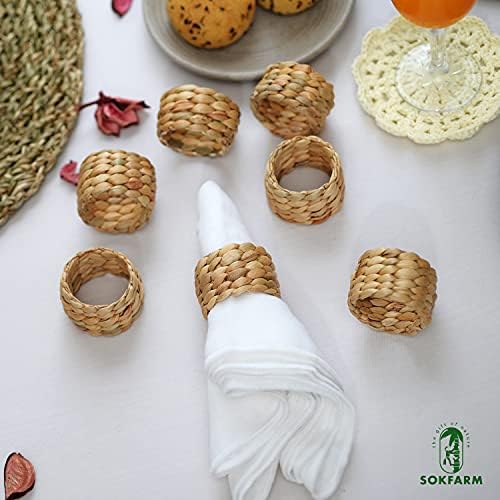 Water Hyacinth Napkin Rings Set of 12 Rustic Braided Design