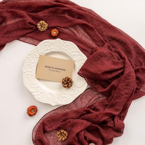 Rustic Boho Table Runner Red Cheesecloth
