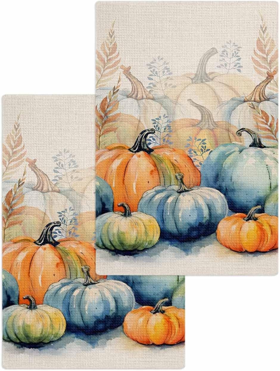 Blue Orange Pumpkins Hand Towels Set