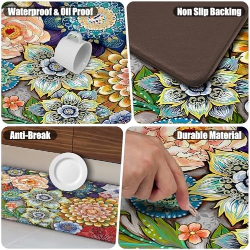 Boho Floral Kitchen Rugs