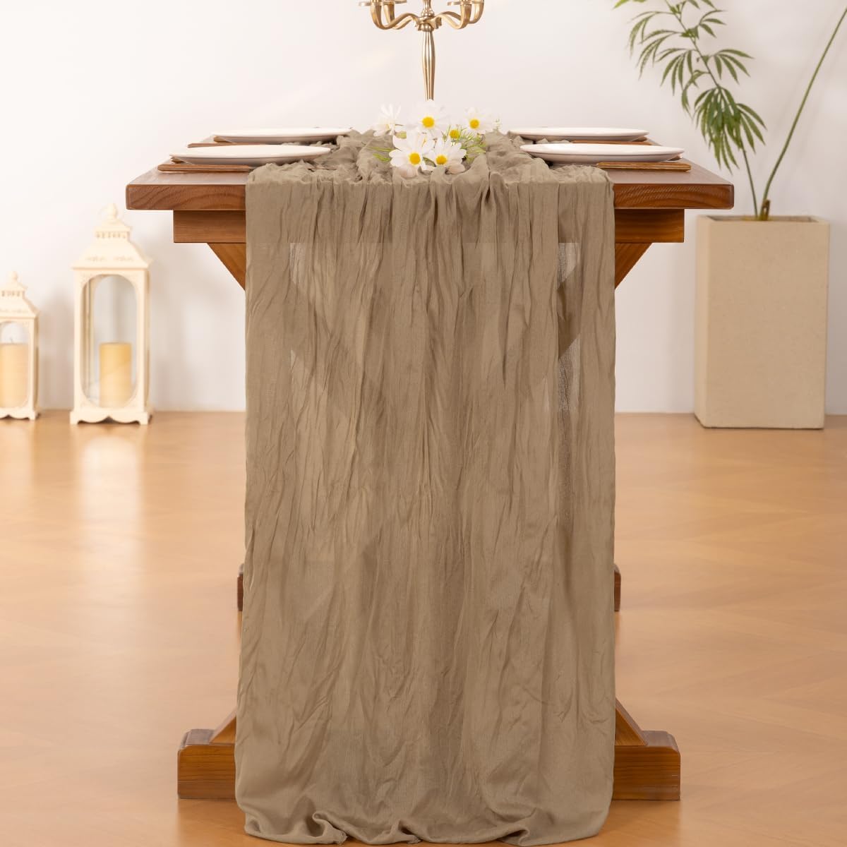 Socomi nude brown Easter cheesecloth table runner