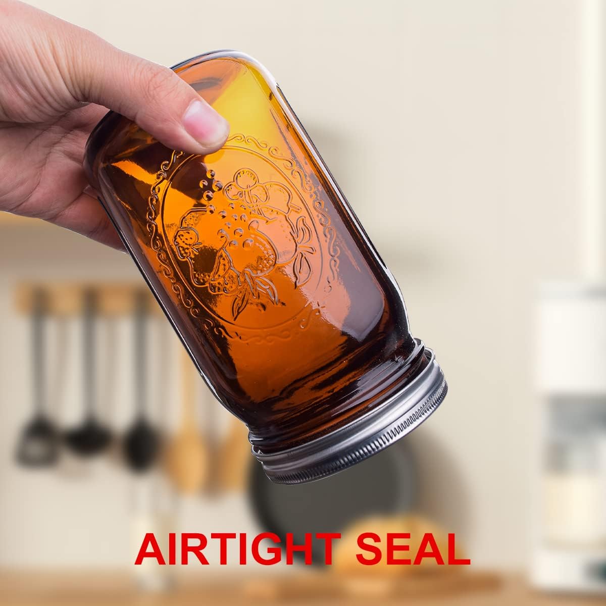 Eleganttime Amber Glass Mason Jars 32 oz Wide Mouth 6-Pack