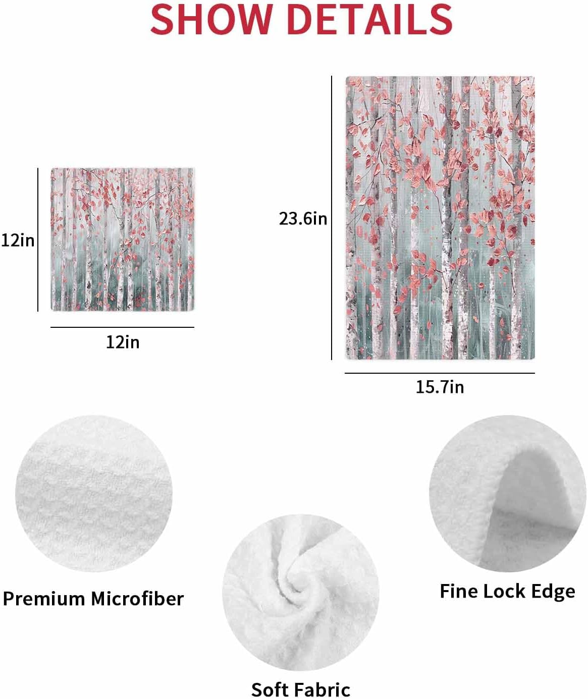 Pink Tree Leaves Hand Towels Set