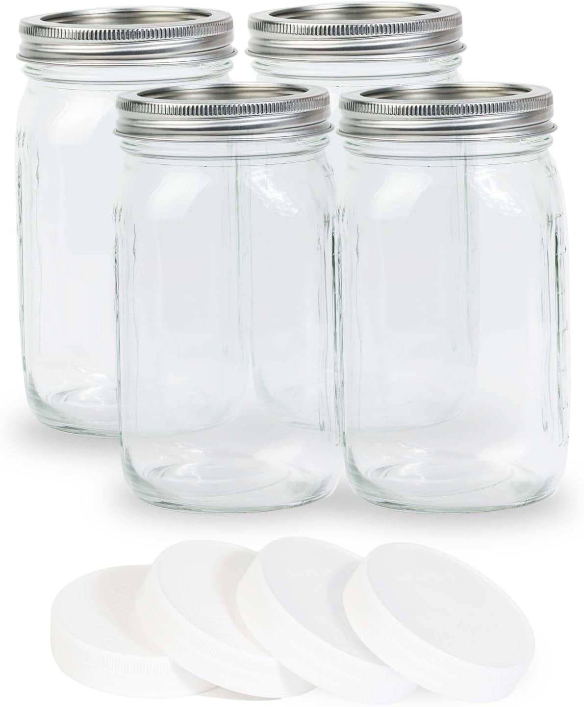 Yodecy 4 Pack 32 oz Clear Mason Jars with Airtight Lids