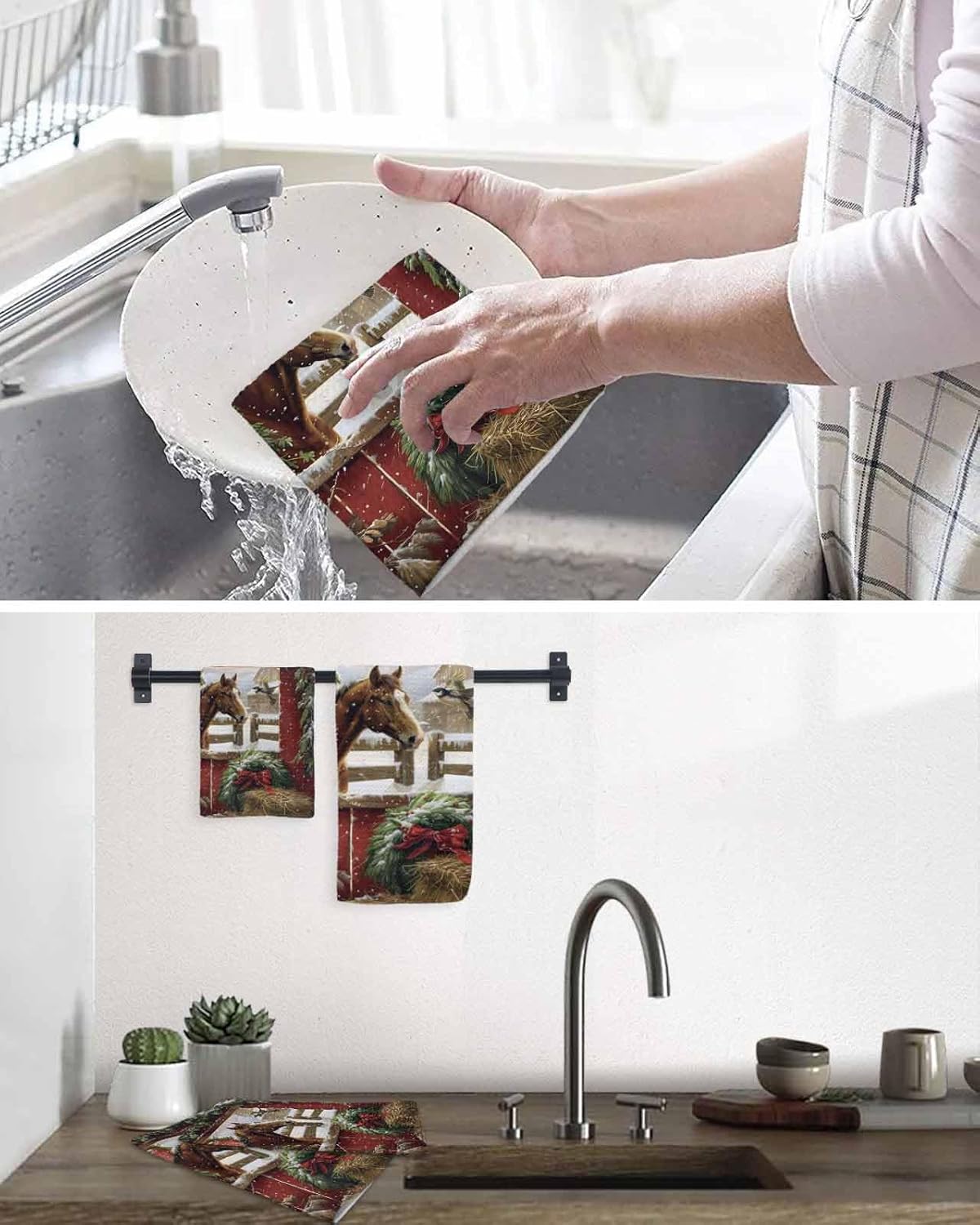 Habtucy 12x12 Waffle Dish Towels Perfect for Christmas Harvest Red 2-Pack