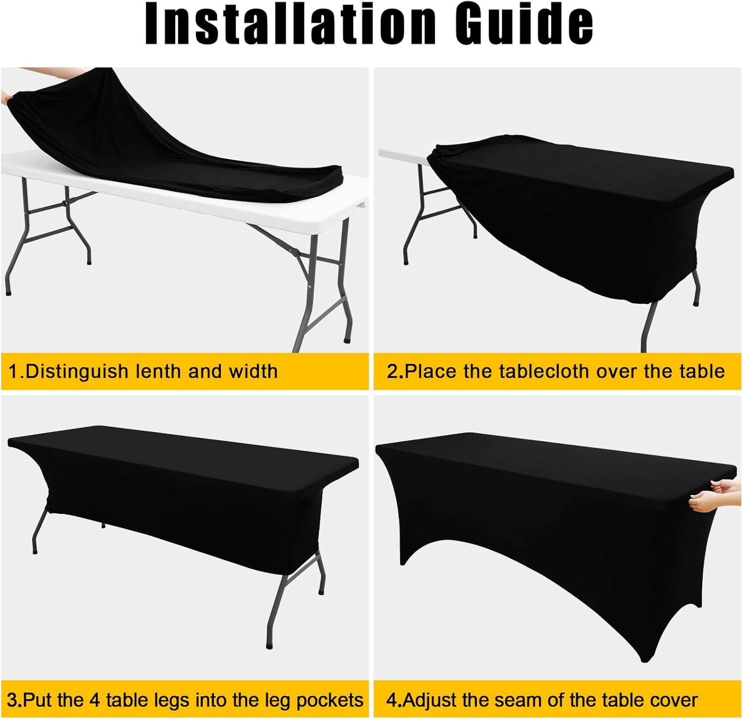 Smiry 2-Pack Elastic Tablecloth for Rectangular Tables Black 6FT