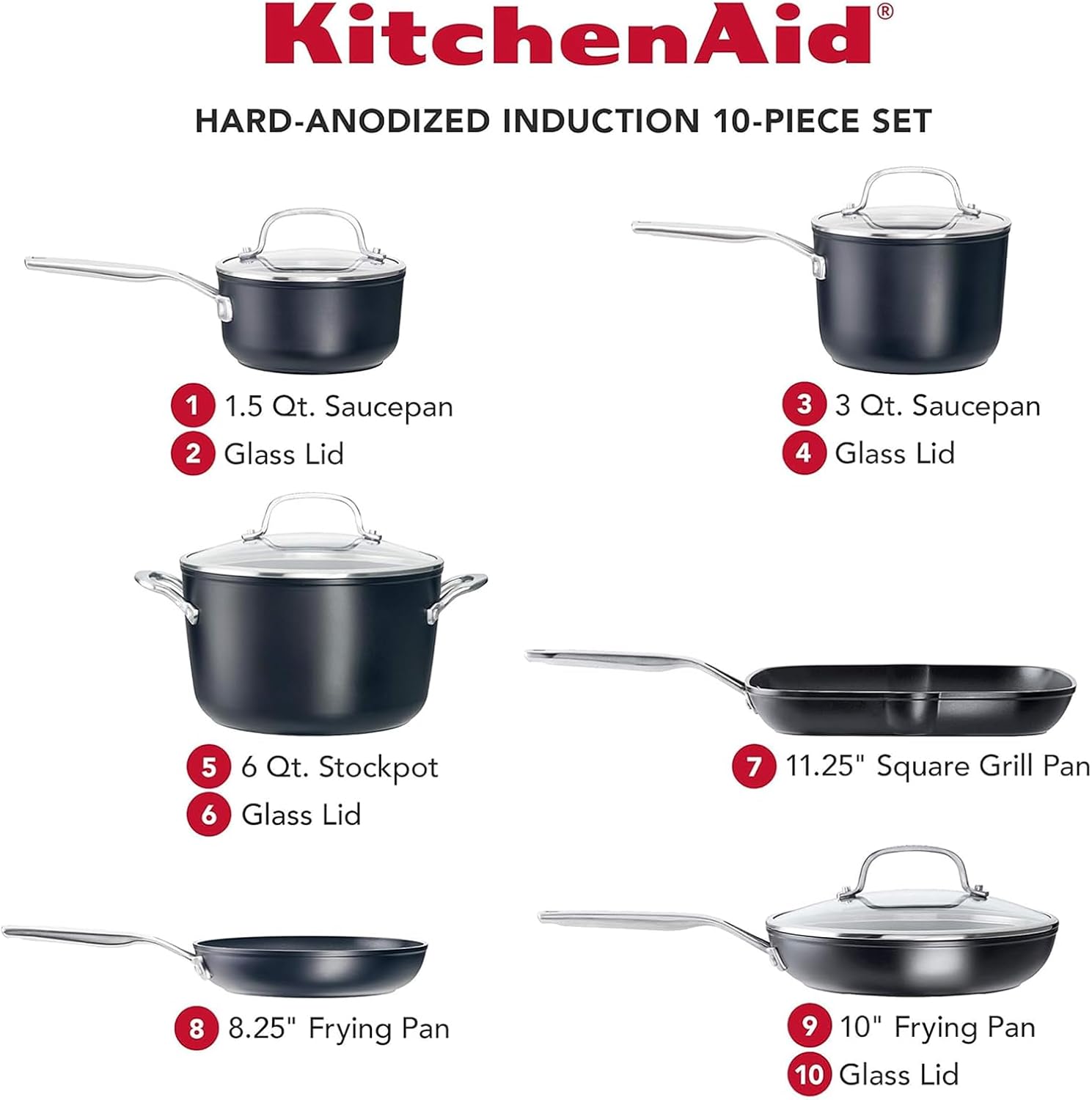KitchenAid Hard Anodized 10-Piece Cookware Set Matte Black