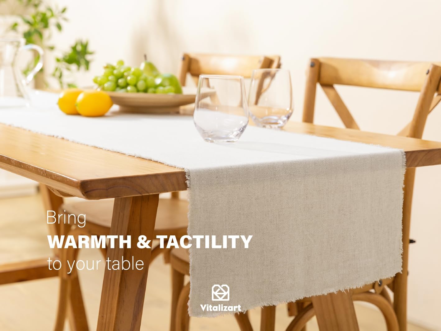 Vitalizart Beige Slub Table Runner for Rustic Dining