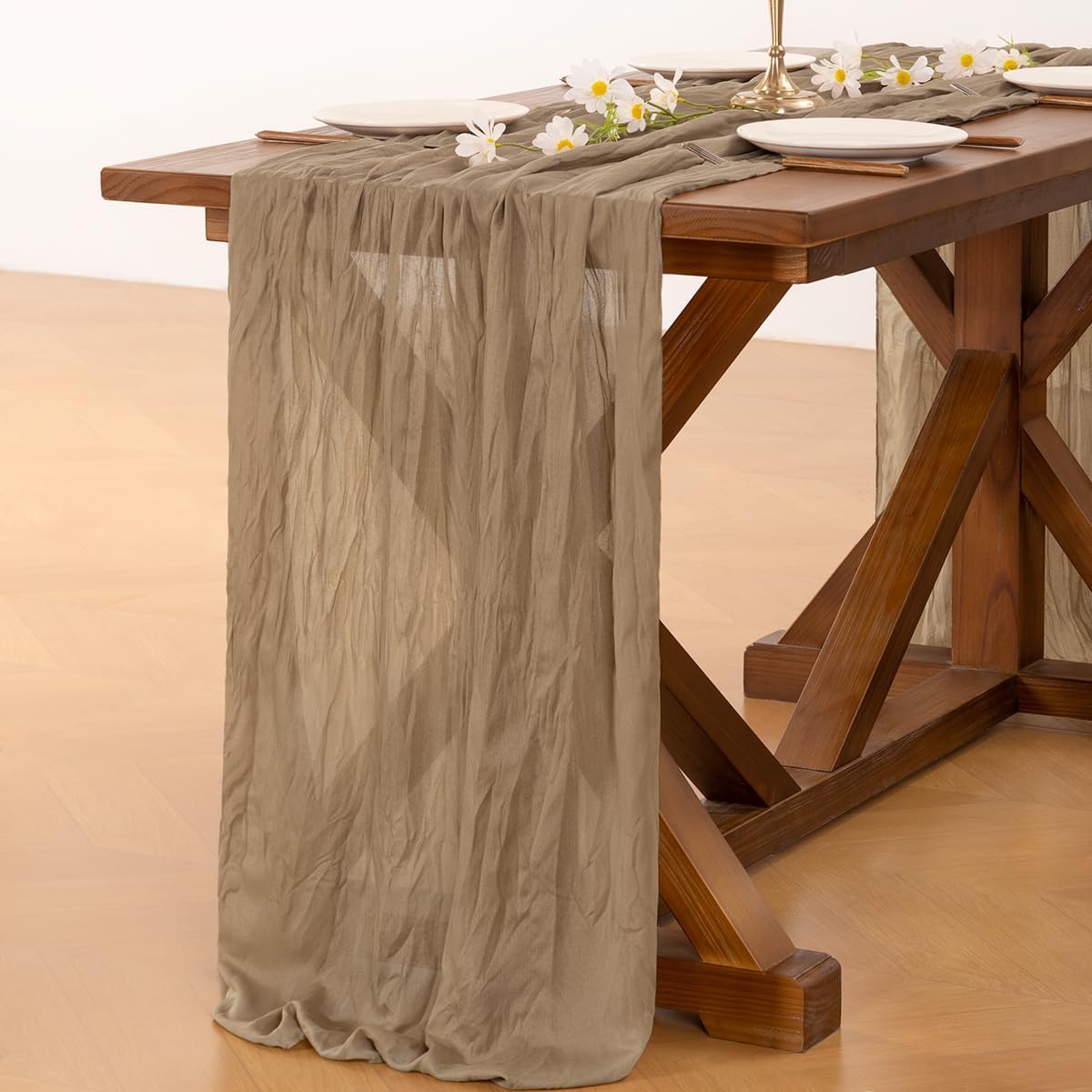 Socomi nude brown Easter cheesecloth table runner