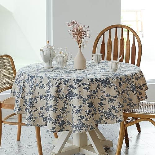 Pastoral 60-Inch Round Tablecloth Floral Linen Tablecloth Washable Dust-Proof