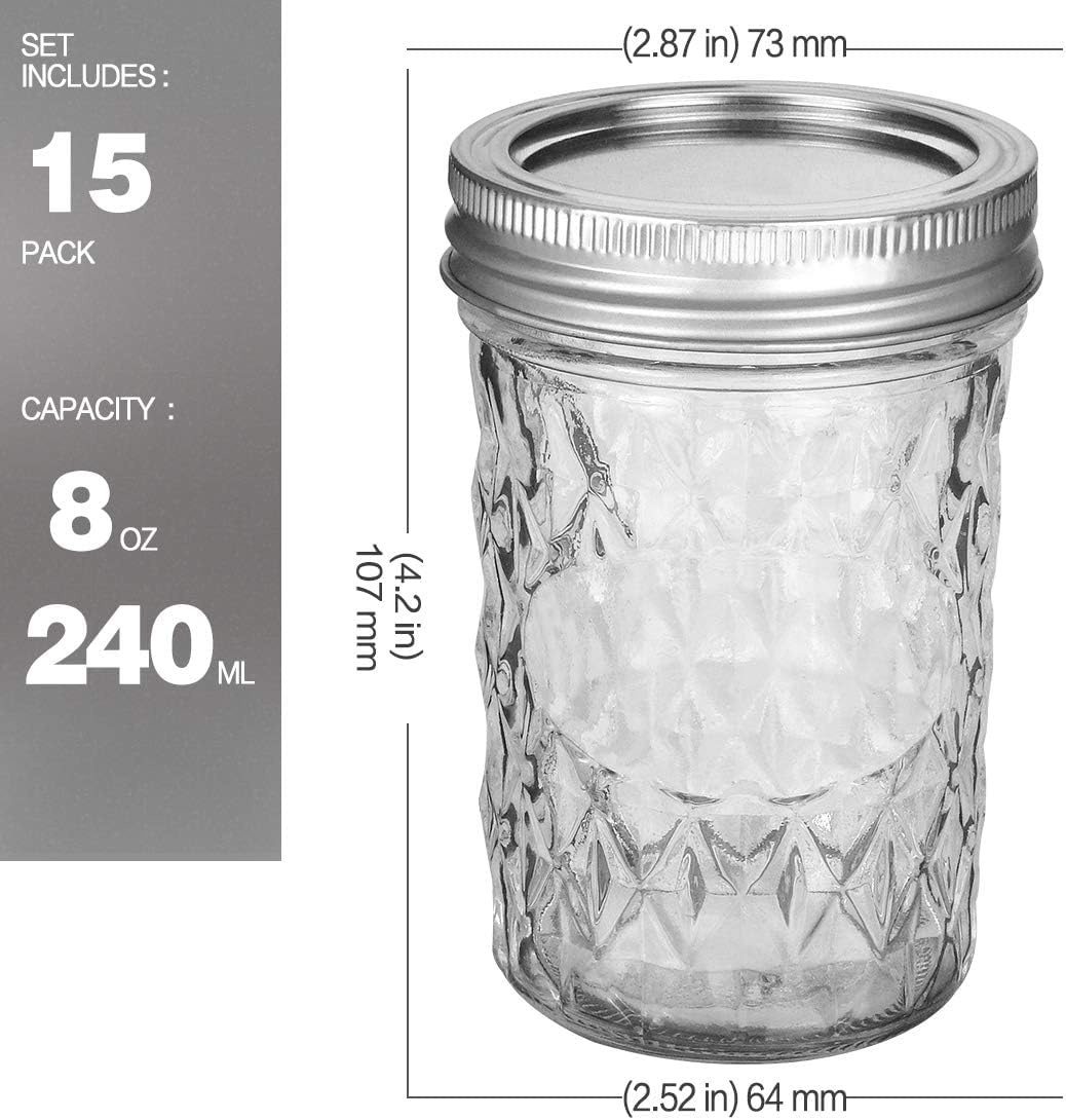Verones 15-Piece 8oz Mason Jars Set
