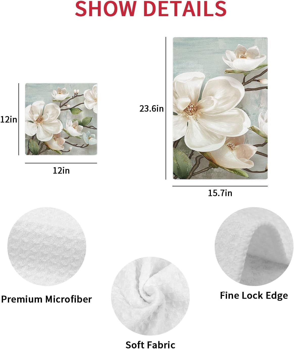 Retro White Flowers Hand Towels Set