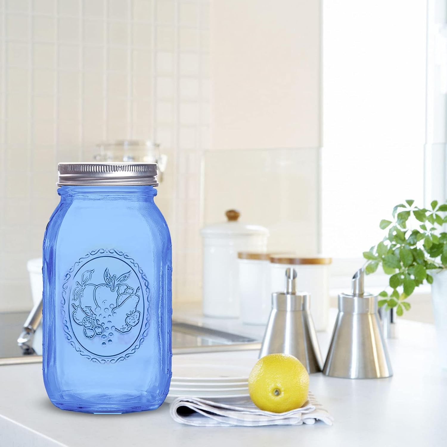 ElegantBlue 6-Piece Mason Jars