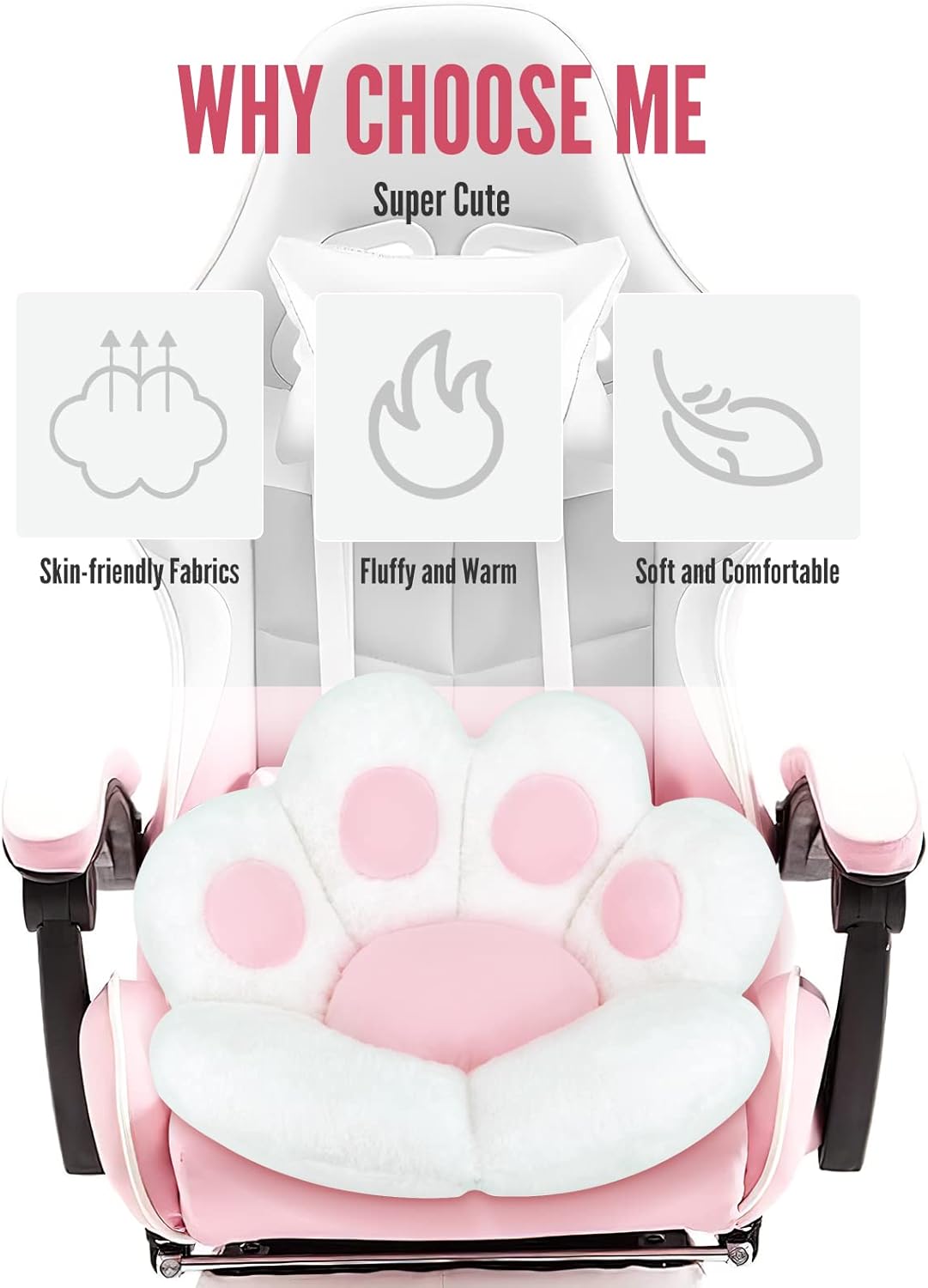 Kawaii Cat Paw Gaming Chair Cushion for Home Gaming and Office Use