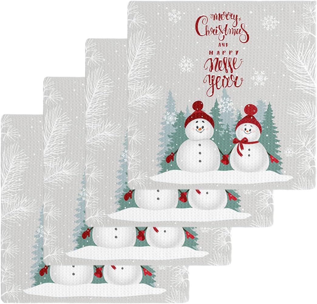 12x12 Christmas Snowman Dish Towels Set