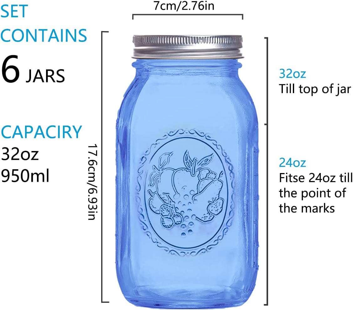 ElegantBlue 6-Piece Mason Jars