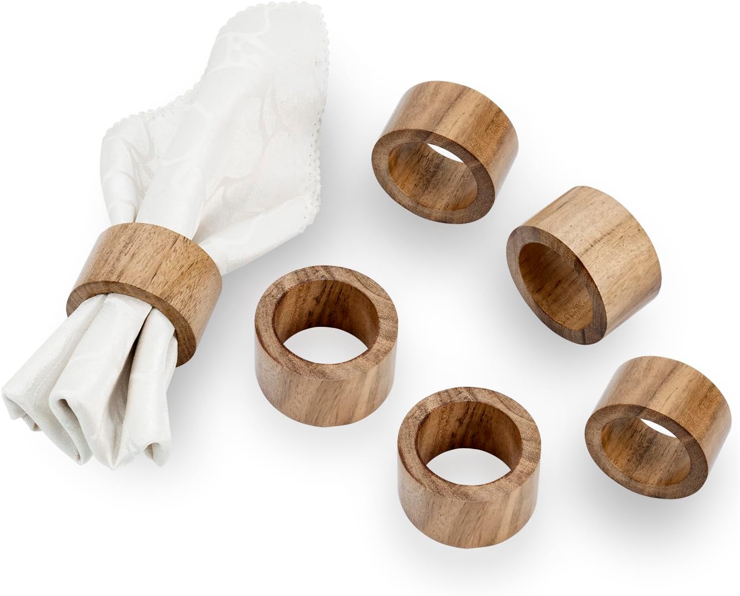 Stylish Acacia Napkin Rings Set of 6 for Weddings