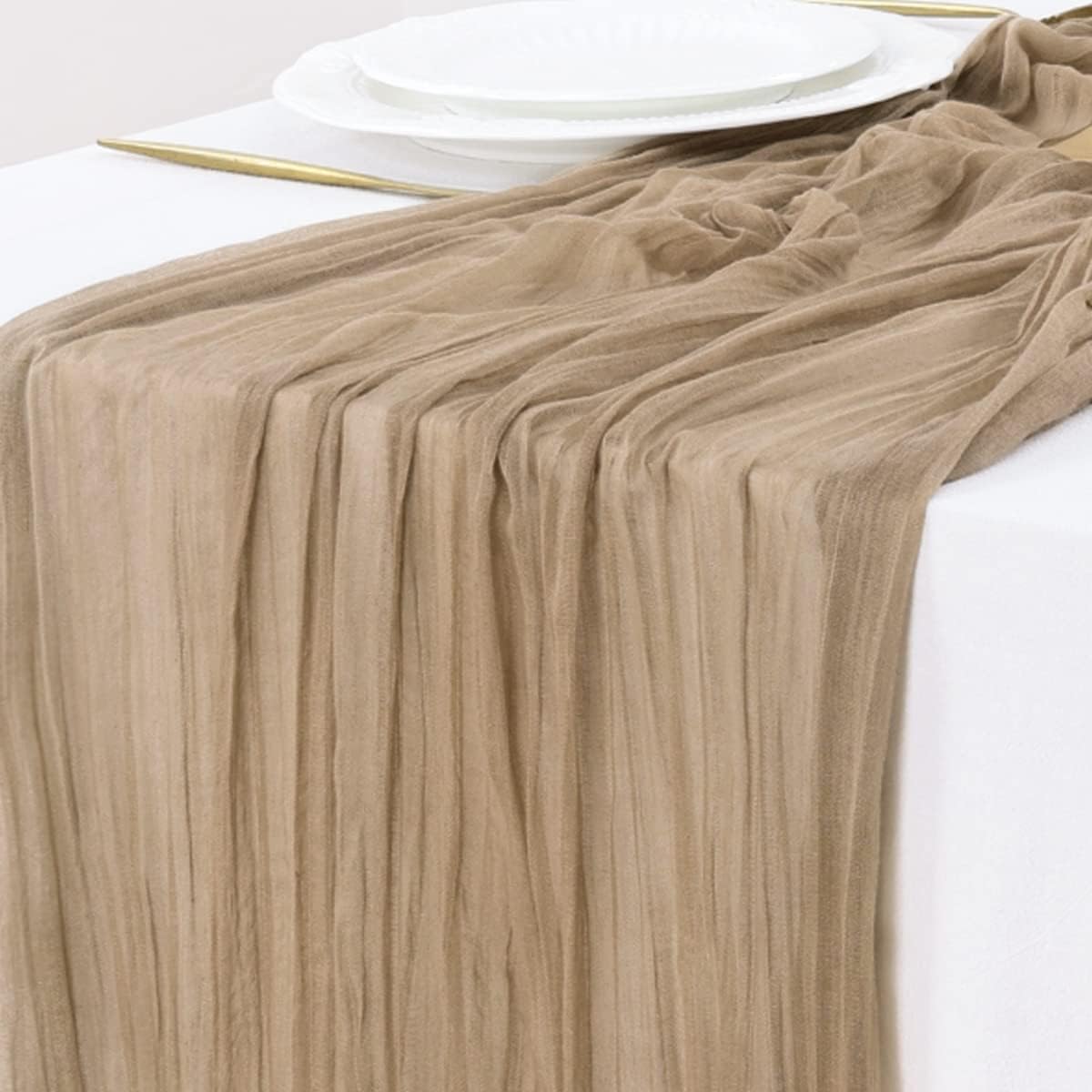 Socomi nude brown Easter cheesecloth table runner