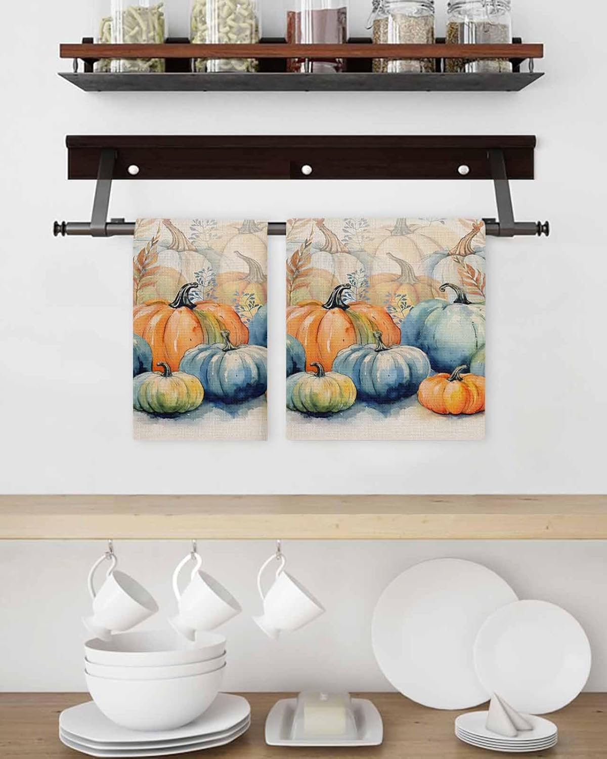 Blue Orange Pumpkins Hand Towels Set
