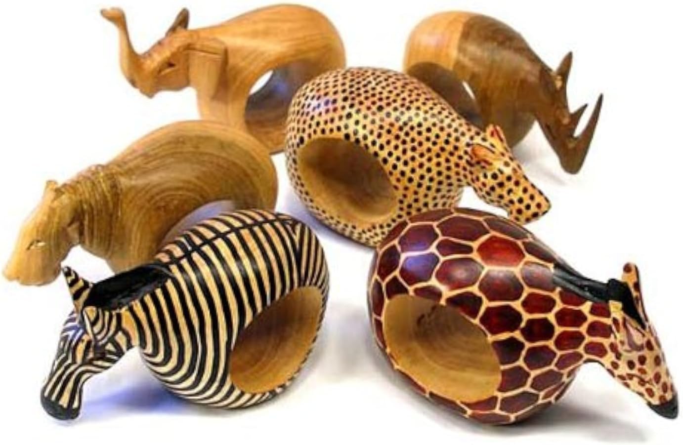 6 Hand-Carved Animal Napkin Rings