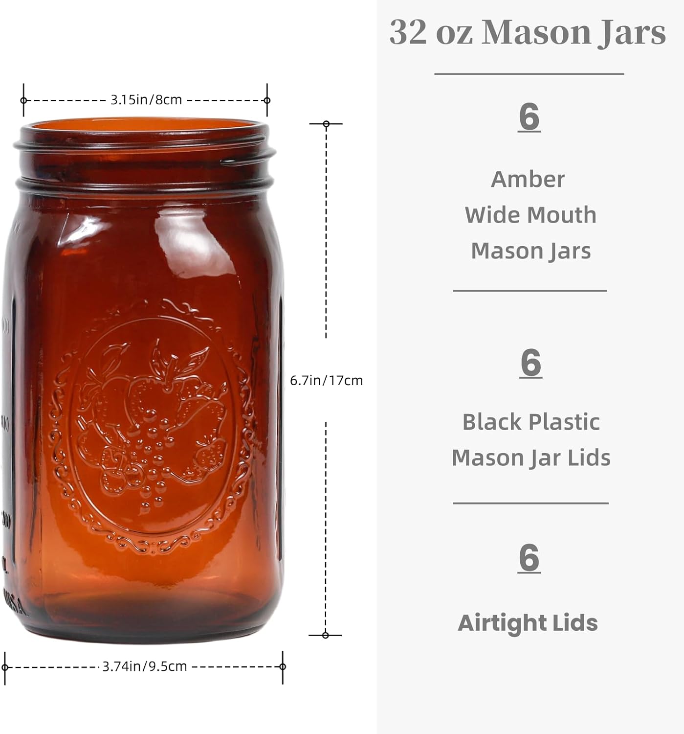 6-Pack Mason Jars Set for Preserving