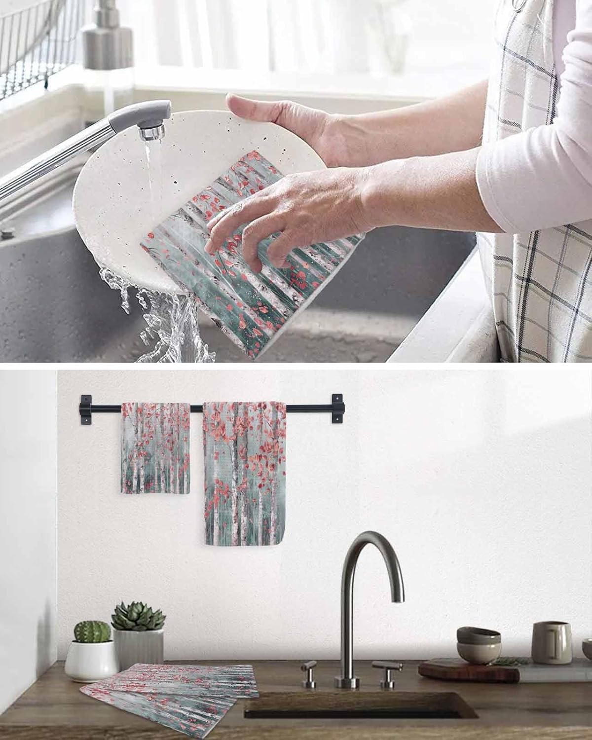Pink Tree Leaves Hand Towels Set