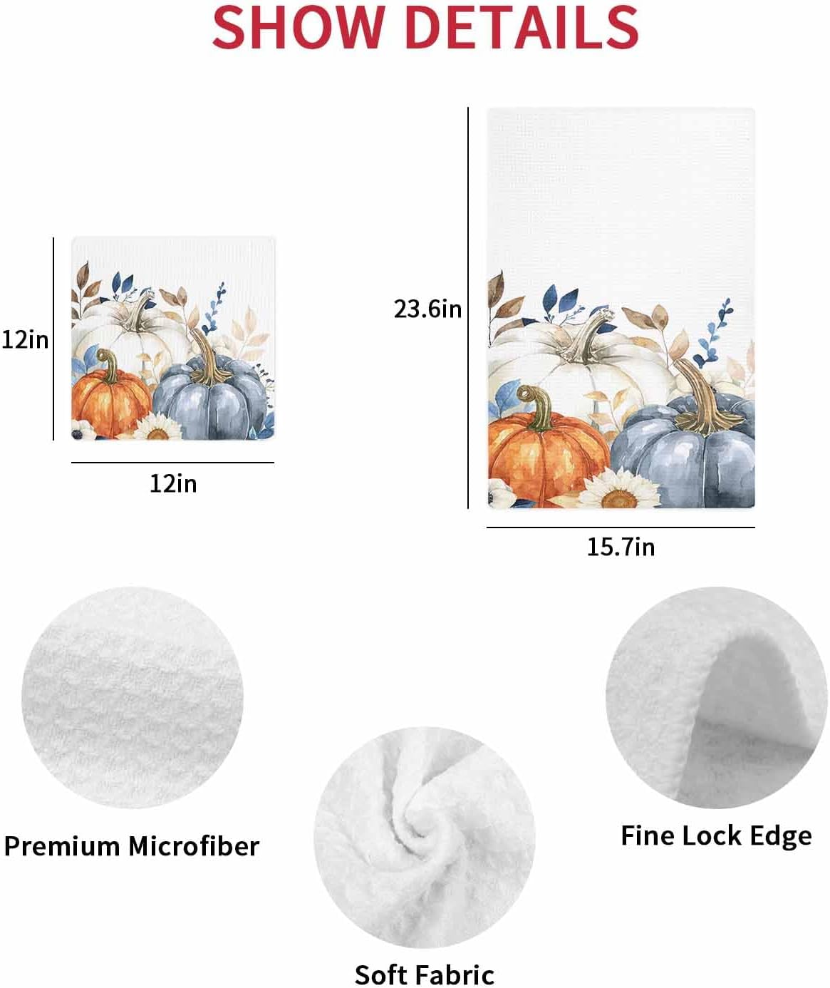 HABTUCYOrange Blue White Pumpkins Dish Towel Set Waffle Weave 2-Piece