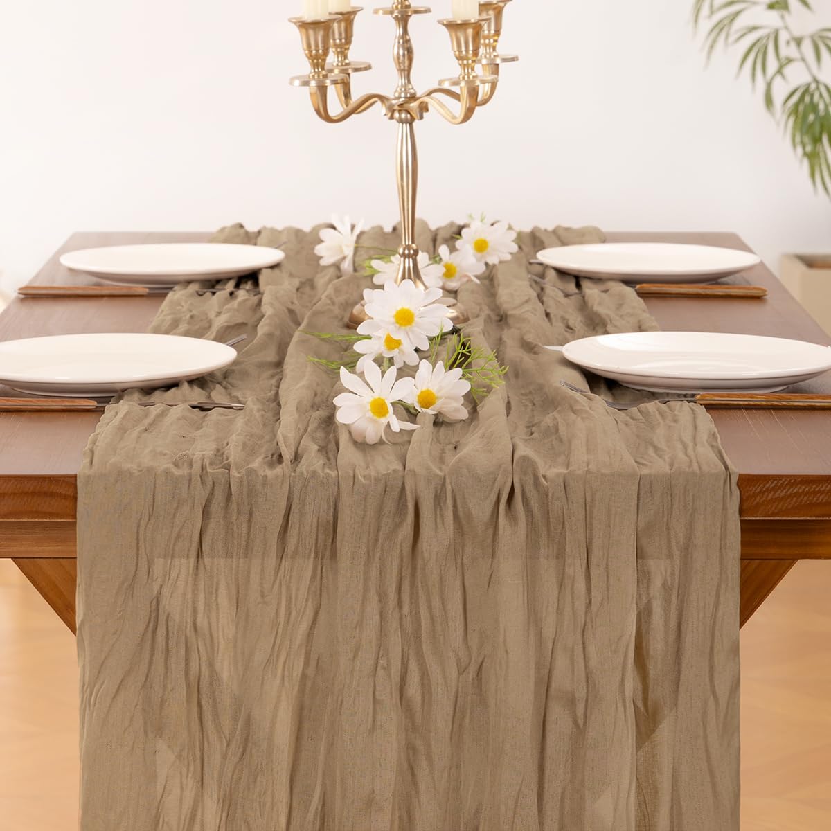 Socomi nude brown Easter cheesecloth table runner