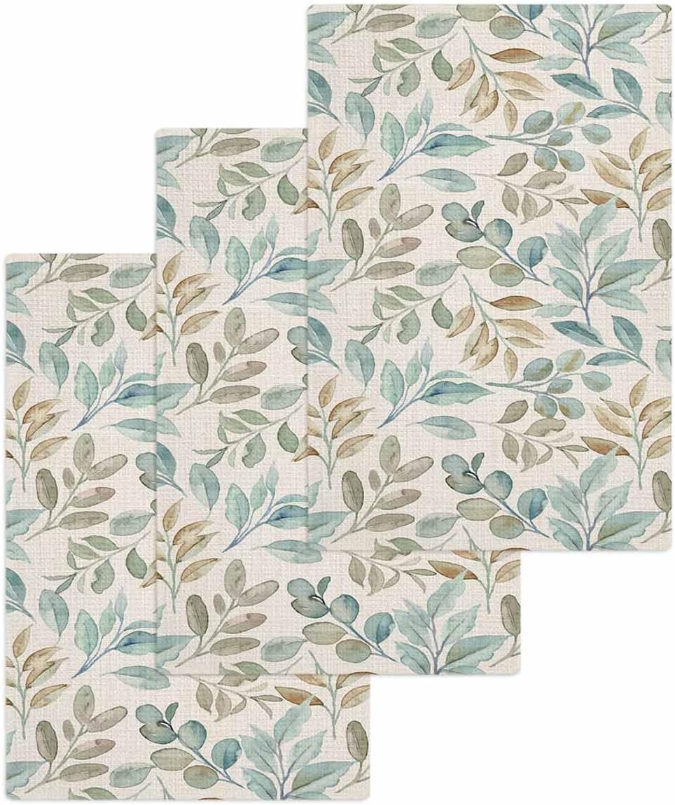 Habitual Autumnal Hand Towels Microfiber Waffle Weave 157x236 in Autumn Green Blue Leaves