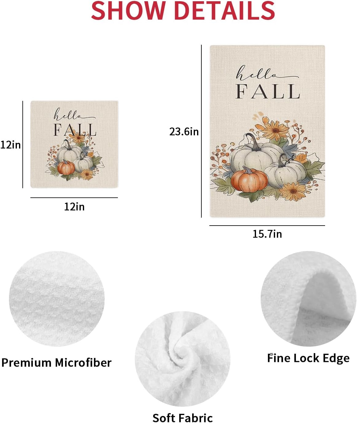Orange White Pumpkin Dish Towels Set 4pcs