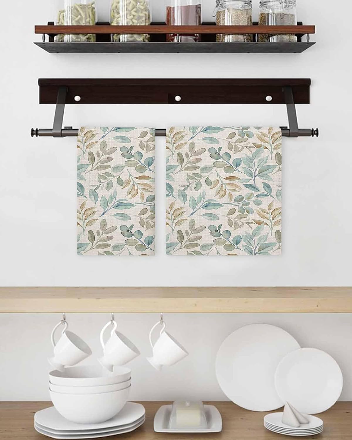 Habitual Autumnal Hand Towels Microfiber Waffle Weave 157x236 in Autumn Green Blue Leaves