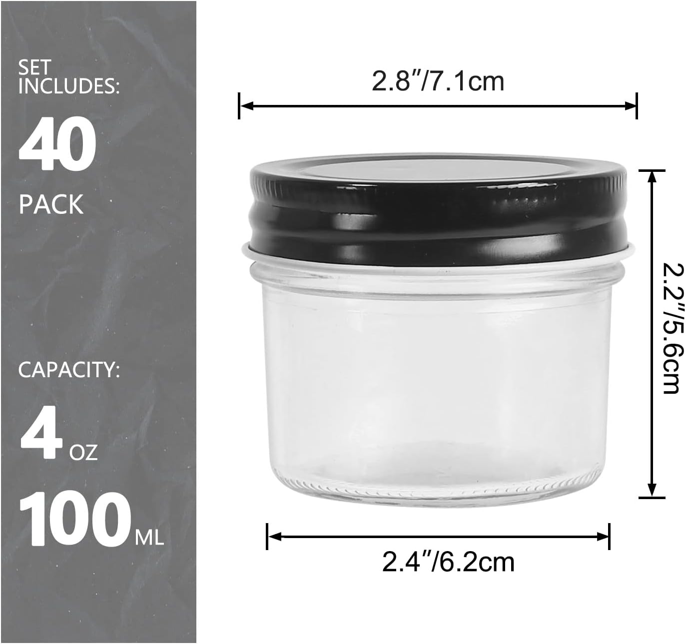 EkkoVla 40-Piece Glass Jars with Black Lids
