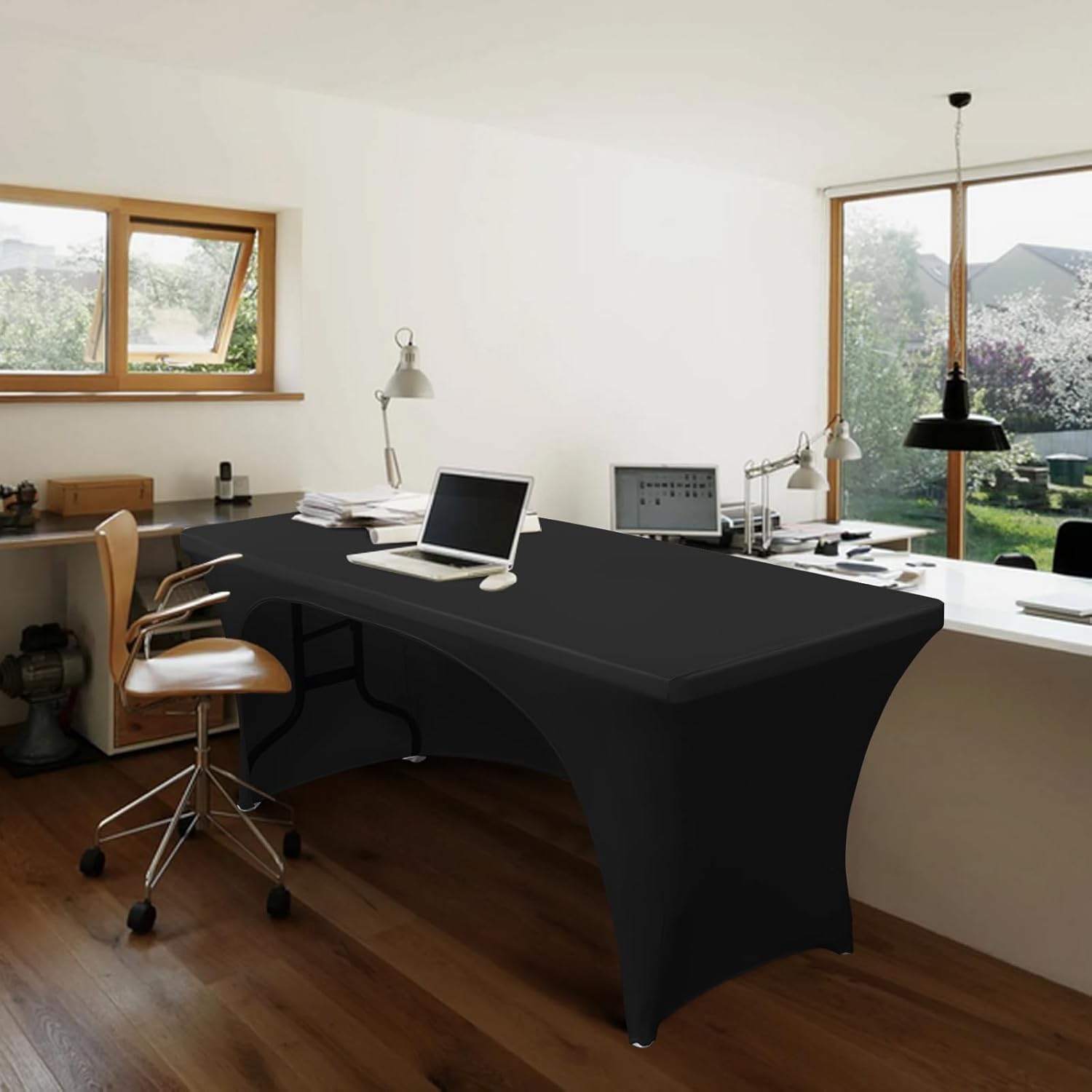 ABCCANOPY 6 ft Black Stretch Table Cover Open Back Fitted
